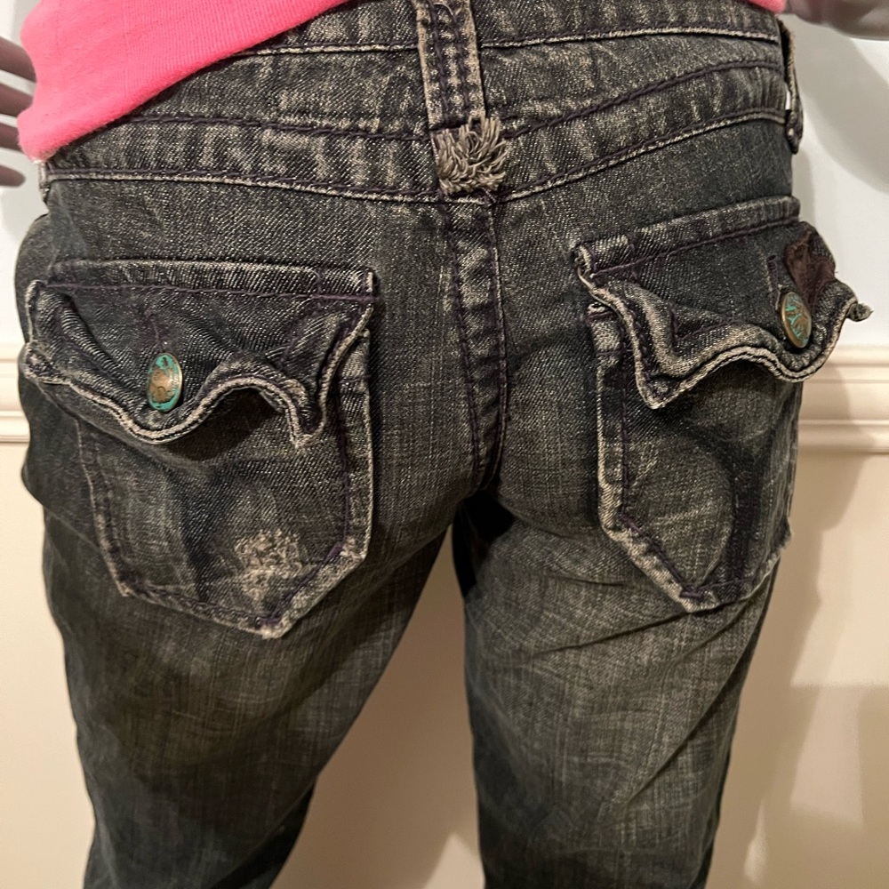 Stitch’s Distressed Dark Charcoal Denim Jeans